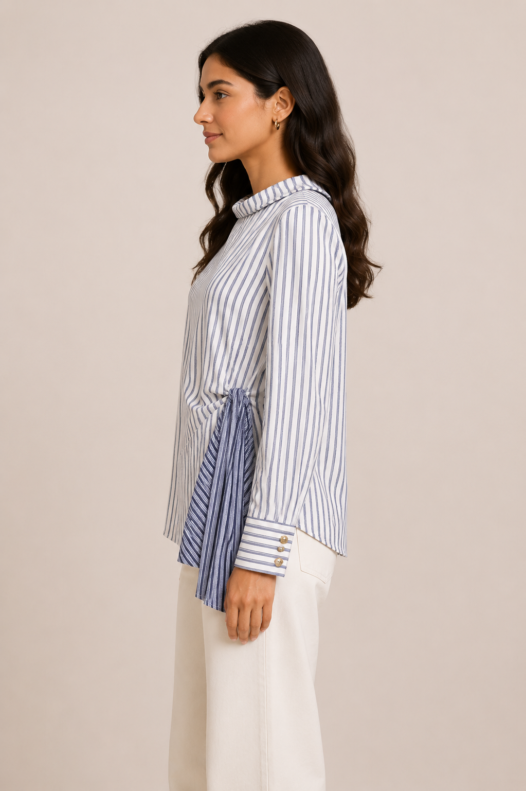 Blue Stripe Asymmetric Drape Top