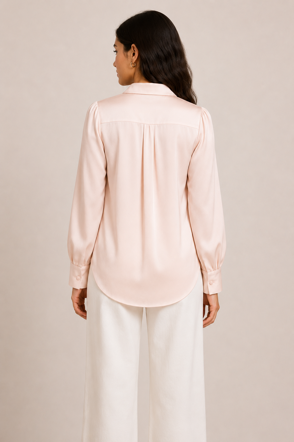 Blush Satin Bow Tie Blouse