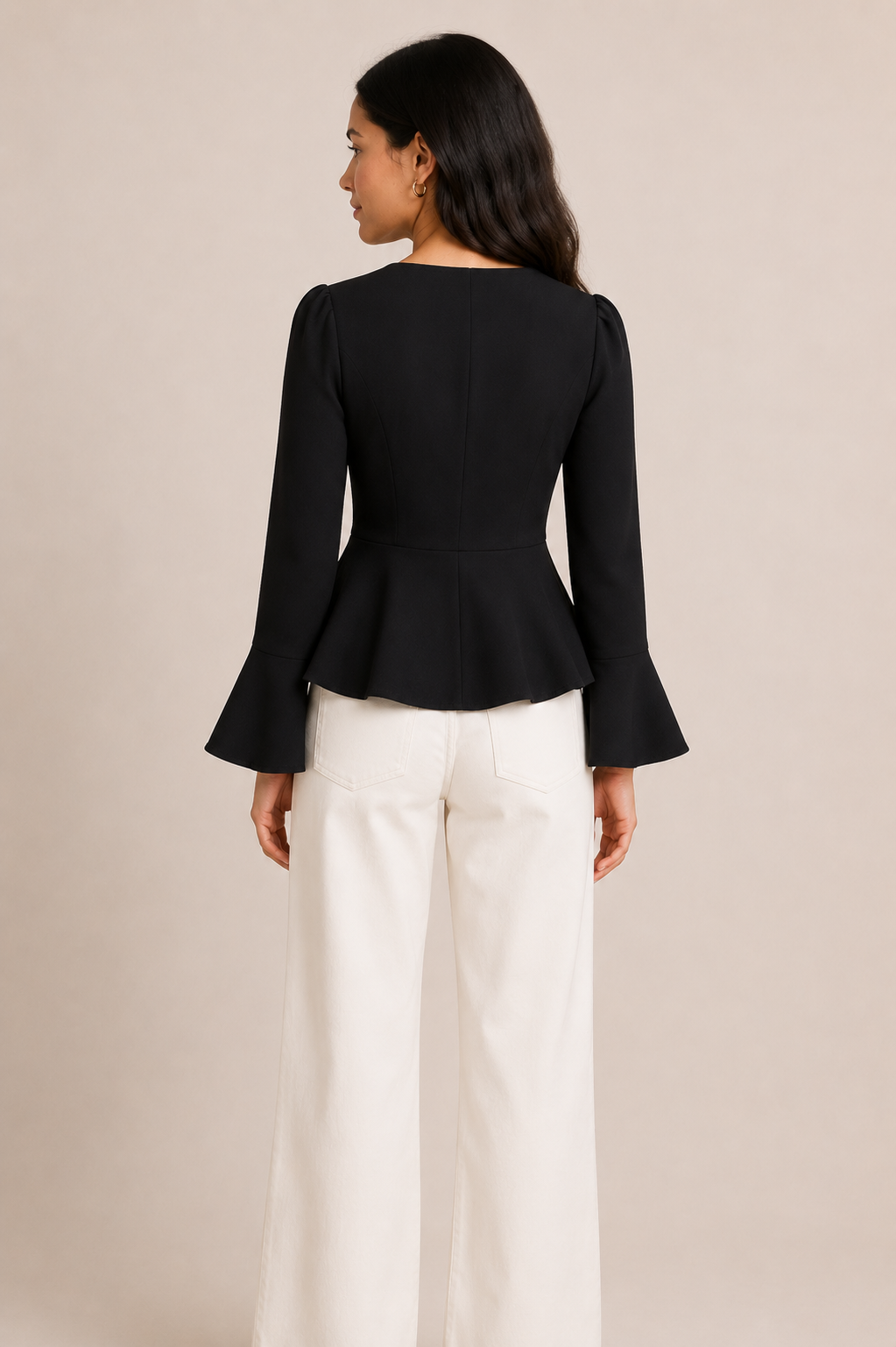 Black Sculpted Zip Peplum Top