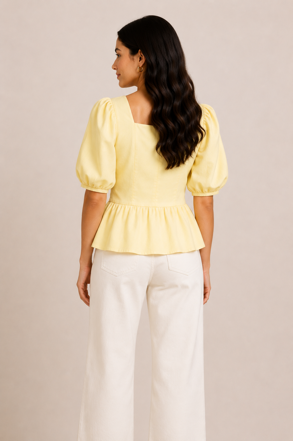 Pastel Yellow Puff Sleeve Structured Top