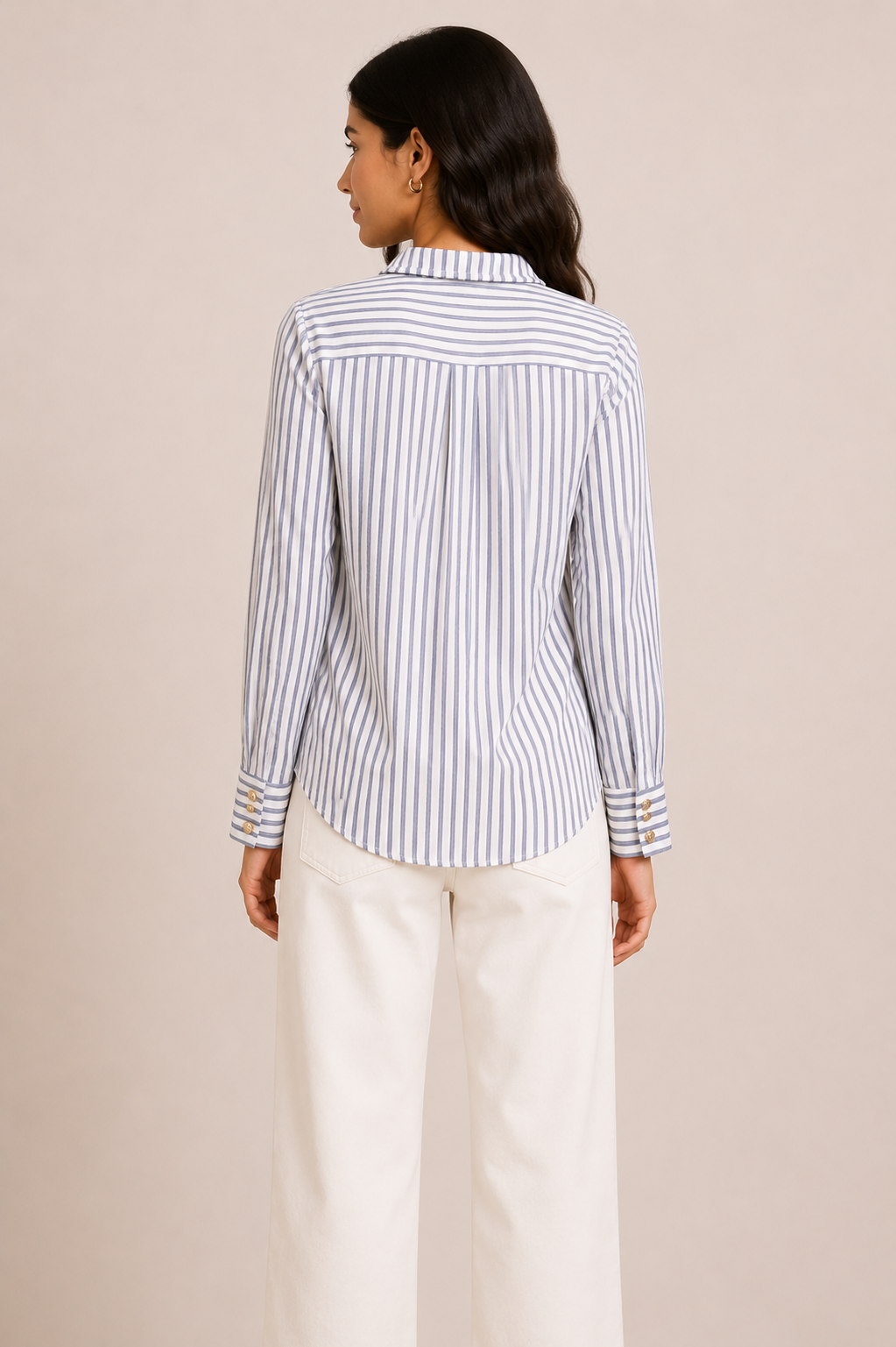 Blue Stripe Asymmetric Drape Top