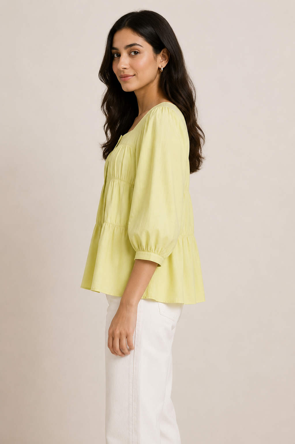 Butter Yellow Smocked Peplum Top