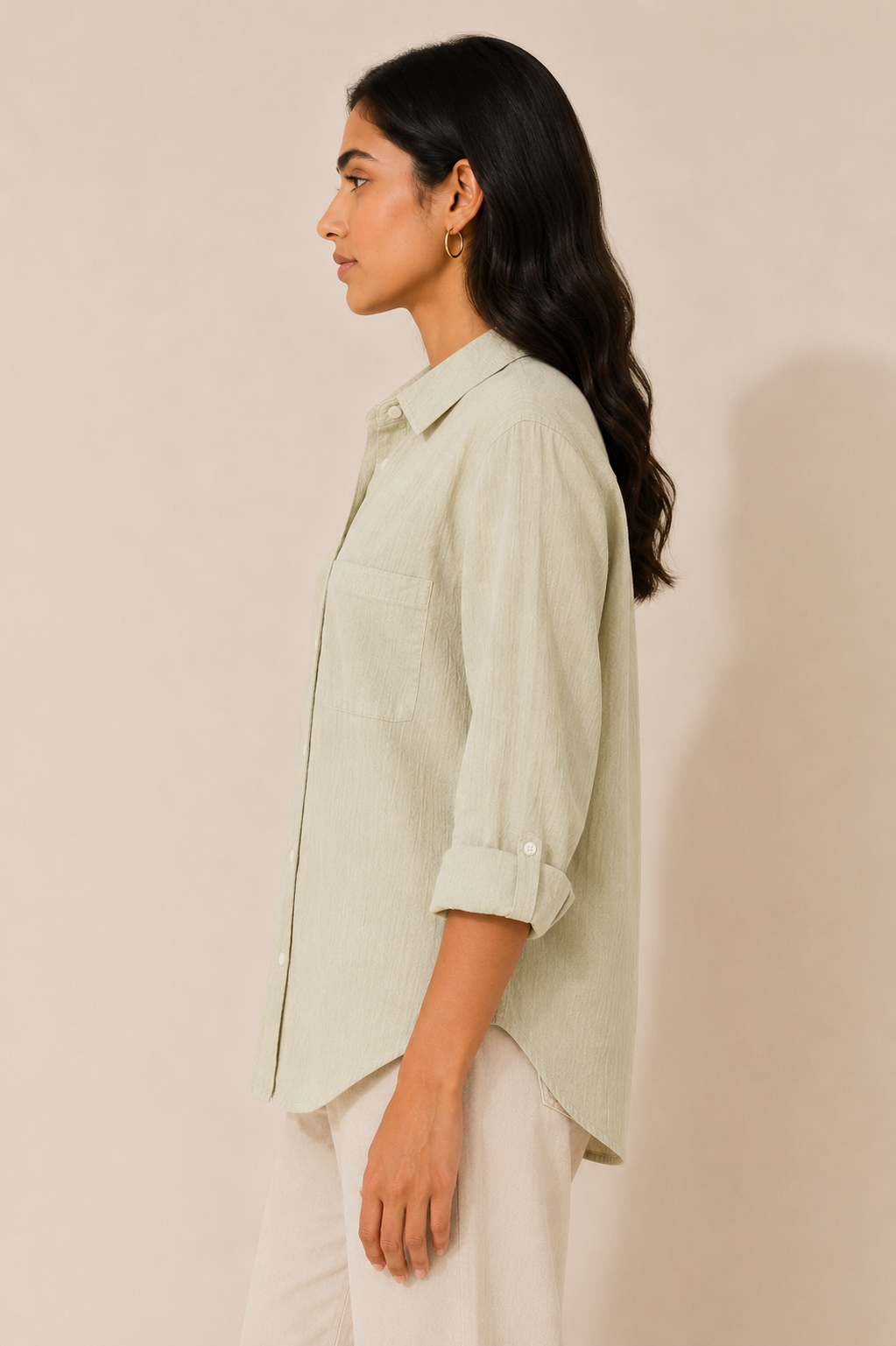 Soft Sage Crinkle Texture Shirt