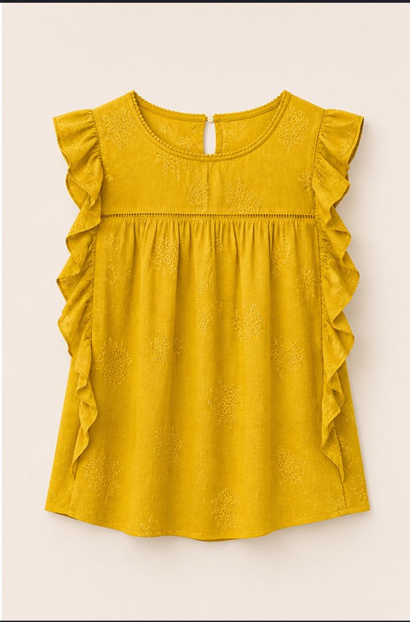 Mustard Ruffle Sleeve Boho Top