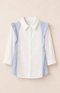 White Shirt with Contrast Blue Panel Design