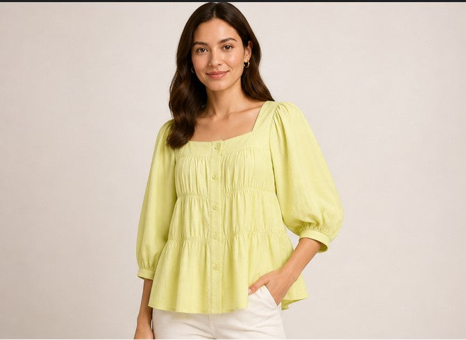 Butter Yellow Smocked Peplum Top