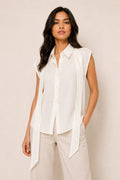 Ivory Tie-Neck Sleeveless Shirt