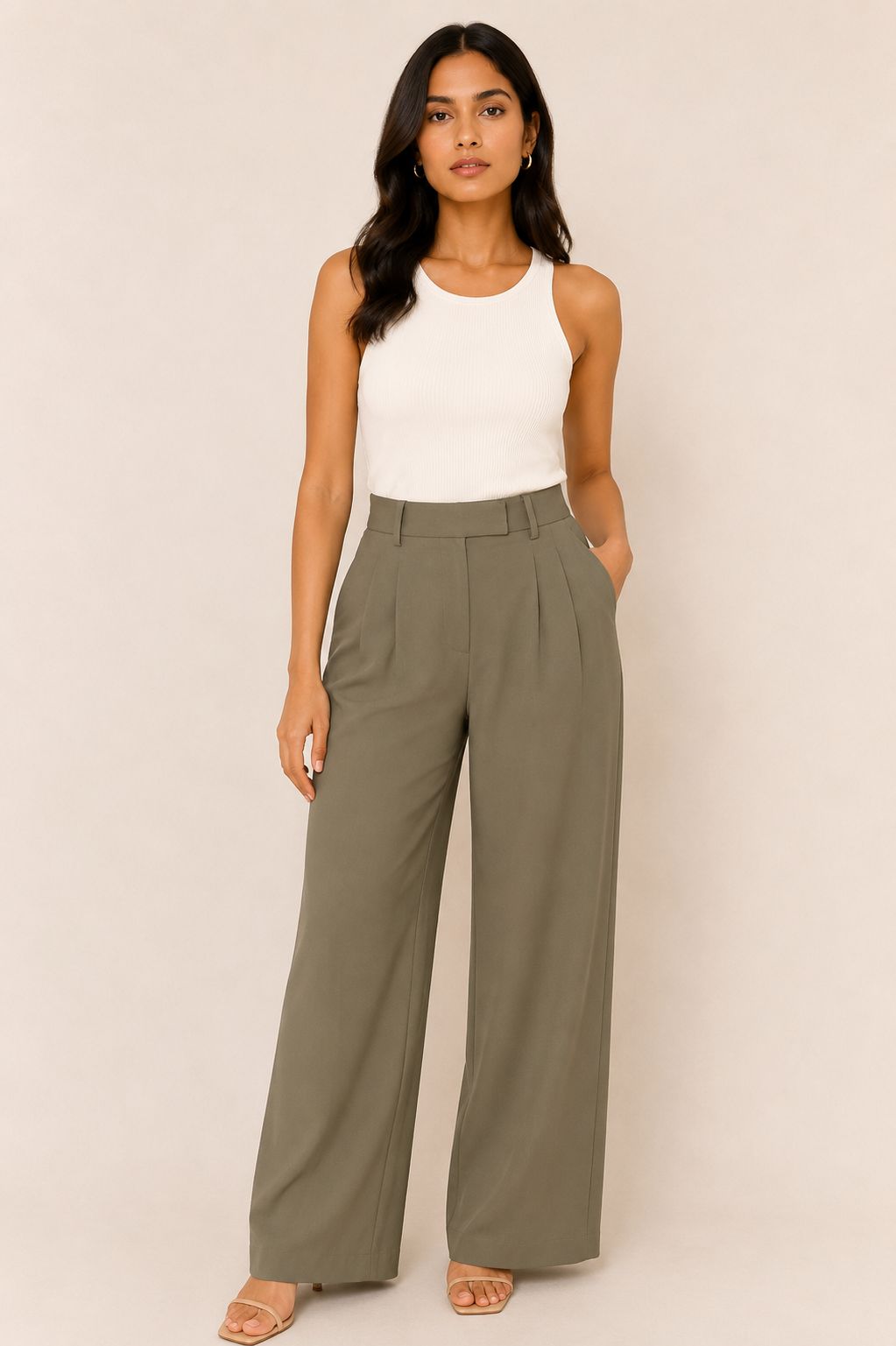 Elegant Olive Wide-Leg Trouser Look