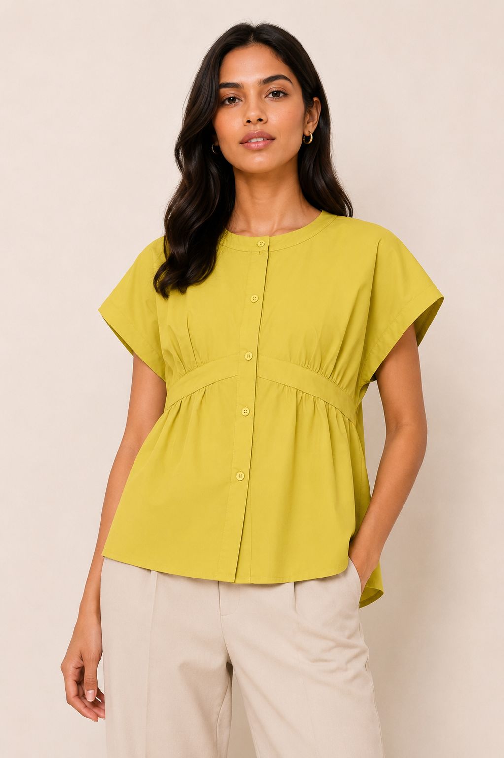 Mustard Flow Button Top
