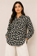 Black Daisy Floral Relaxed Fit Shirt