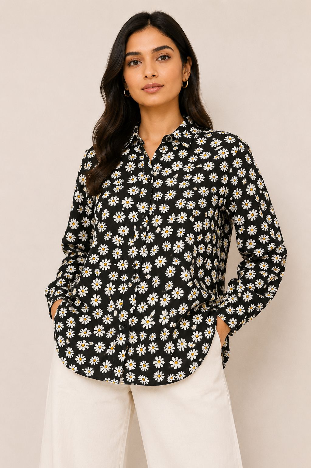 Black Daisy Floral Relaxed Fit Shirt