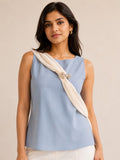 Sky Elegance Draped Sleeveless Top – Powder Blue