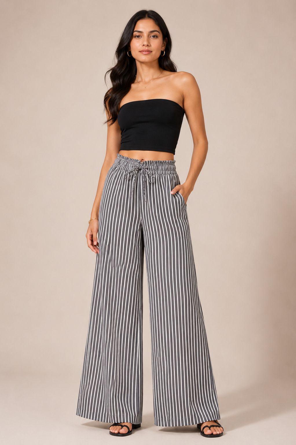 Charcoal Stripe Palazzo Pants