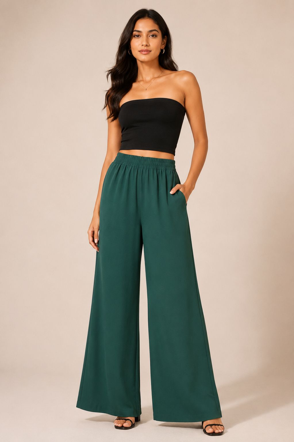 Emerald Flow Wide-Leg Pants (Green)