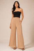 Sandstone Pleated Palazzo Pants (Beige)